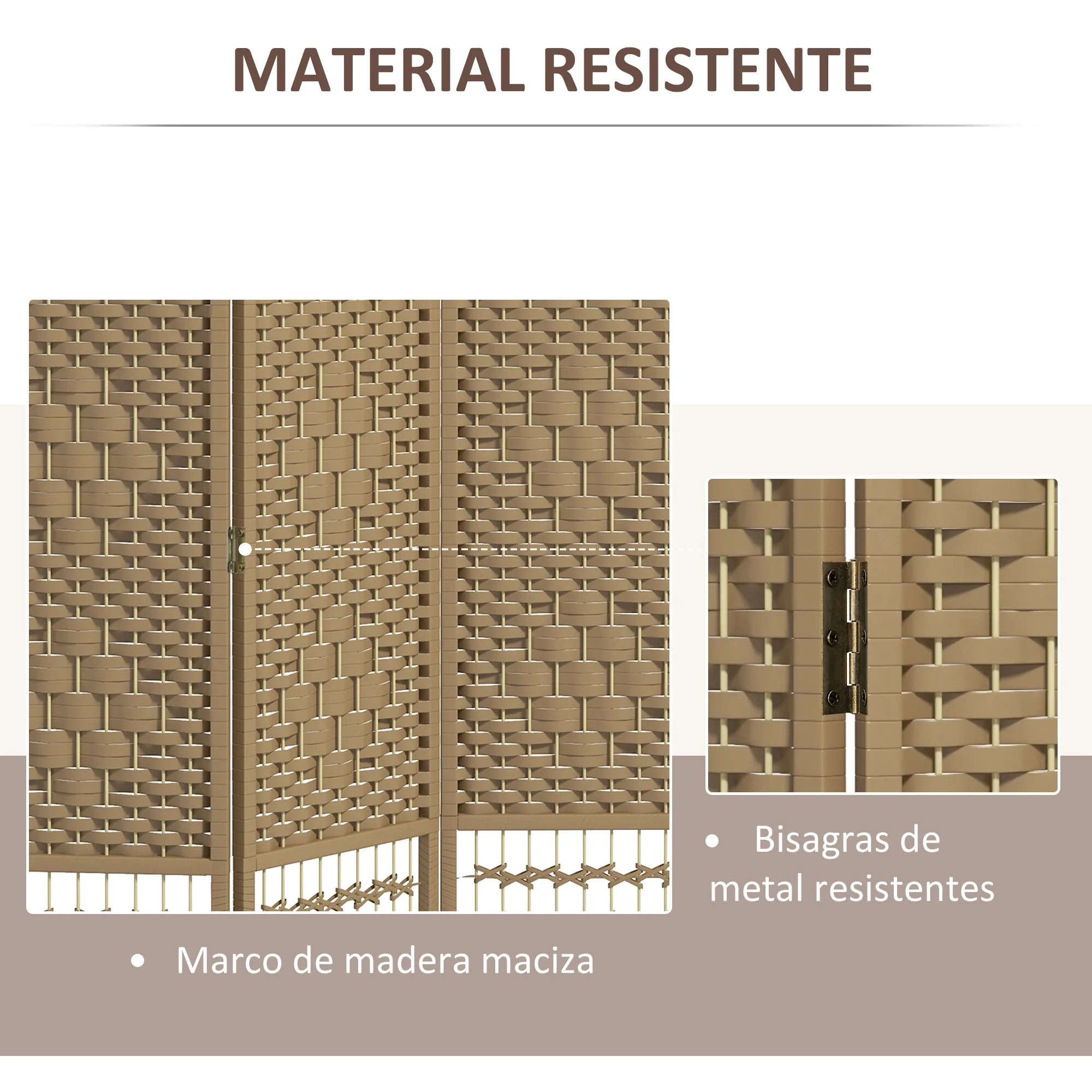 HOMCOM Biombo Separador de Ambientes de 6 Paneles 240x170 cm Divisor de Habitación Plegable de Cuerda de Papel y Marco de Madera Decoración para Dormitorio Salón Natural - imagen 3