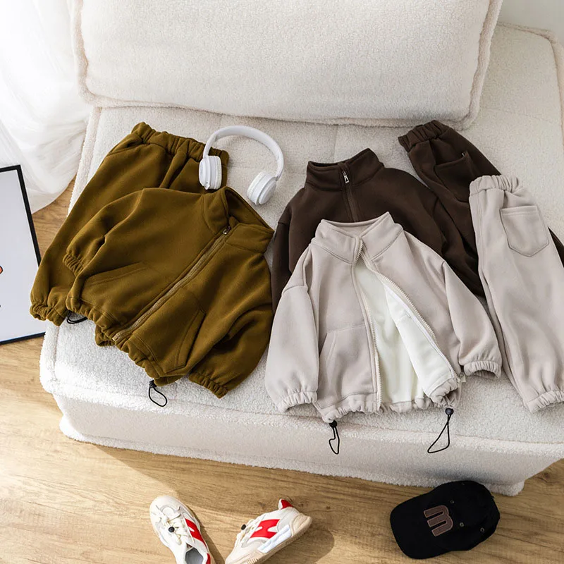 MILANCEL nuevo conjunto de ropa gruesa de invierno para niñas lindo abrigo de Color sólido + Pantalones traje deportivo para niños prendas de vestir 2 uds - imagen 3