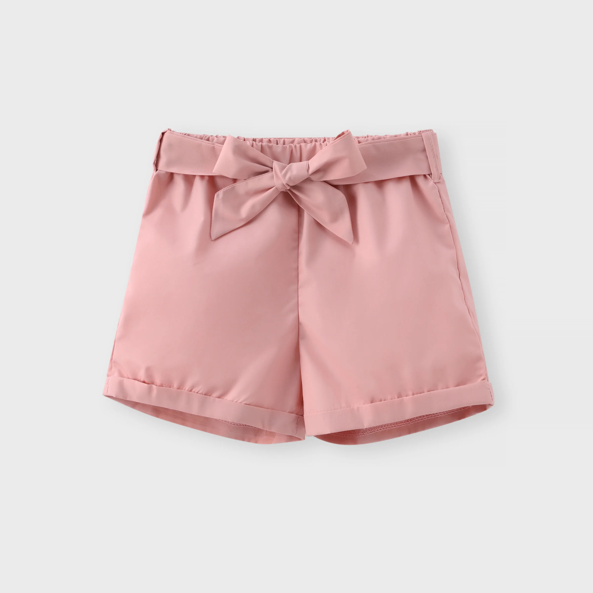 PatPat Conjunto de 2 piezas de camiseta sin mangas halter acanalada y pantalones cortos con cinturón para niña pequeña - imagen 3