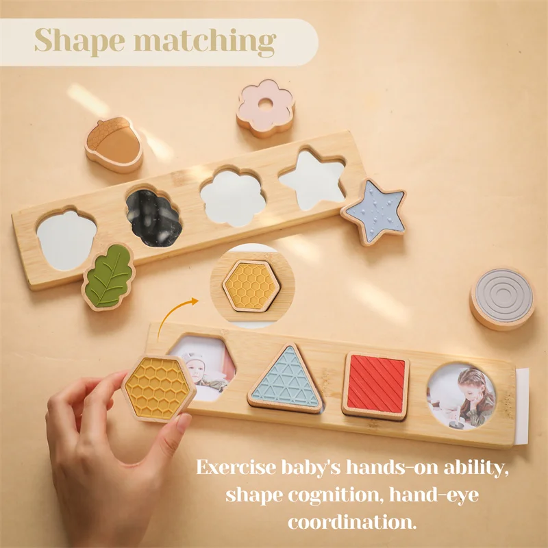 Juego de rompecabezas de madera Montessori, juguete educativo de silicona sin BPA, formas de flores y estrellas, juegos a juego, regalos para bebés, 1 Juego - imagen 4