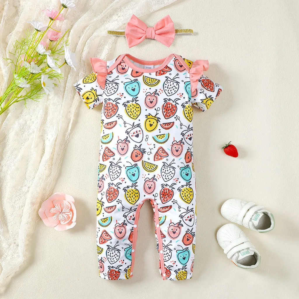 Body para niña recién nacida de 0 a 18 meses, Pelele con estampado de frutas de 2 piezas, mono cómodo de manga corta para verano - imagen 4