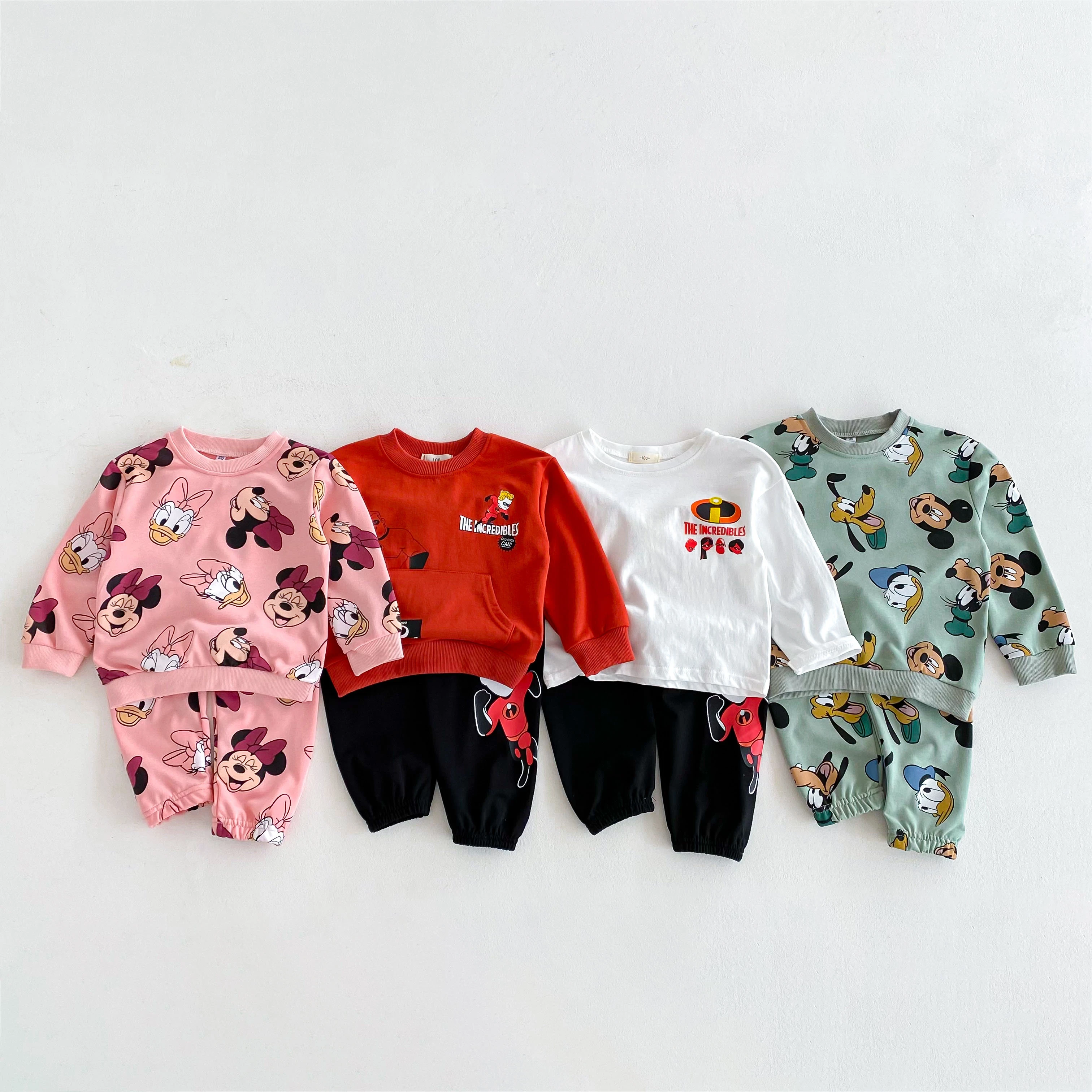 Traje de manga larga con estampado de dibujos animados de Disney para bebés y niñas, chándal informal para niños, 2 unid/set, disfraz para niños pequeños, trajes de otoño
