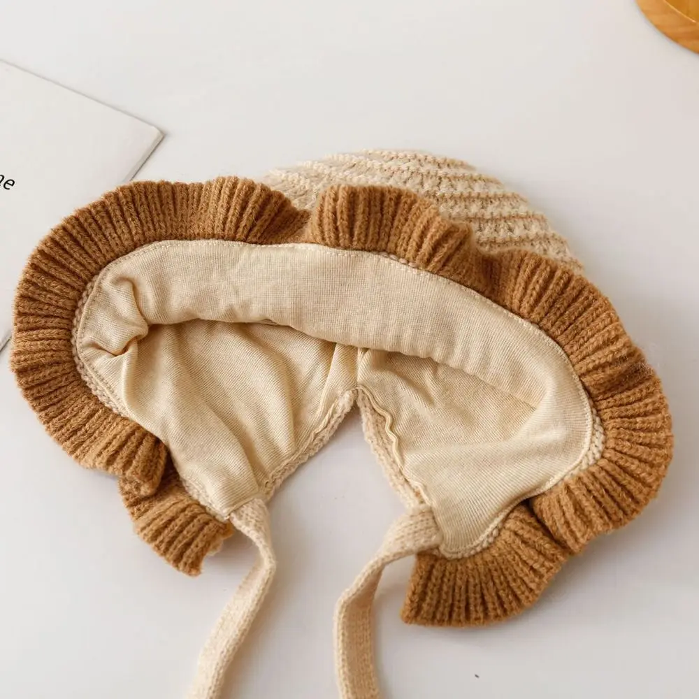 Nuevos lindos sombreros cálidos gorros con dobladillo de punto de Color sólido Otoño Invierno sombreros de jersey a prueba de frío - imagen 3