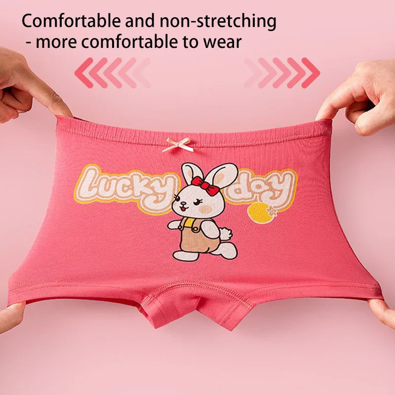 4 unids/lote de calzoncillos Boxer de algodón puro para niñas, bragas con estampado de conejo bonito y dulce para niñas, ropa interior suave para niños, pantalones cortos para niñas - imagen 5