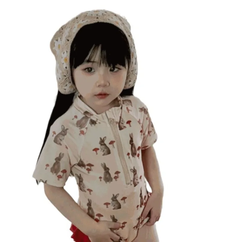 Nuevo protector contra sarpullidos de una pieza con animales lindos de verano para niñas. Secado rápido, UV - Mangas largas protectoras. Ropa de playa perfecta para niños pequeños. - imagen 5