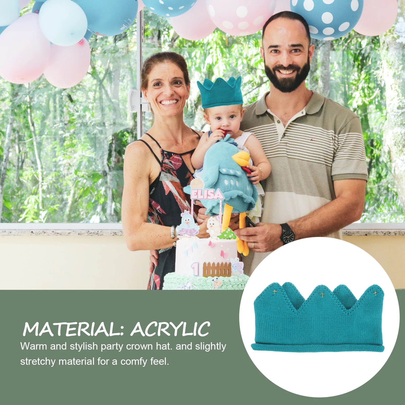 Diadema de sombrero de punto para niña y niño, corona de tela de cumpleaños con diamantes de imitación