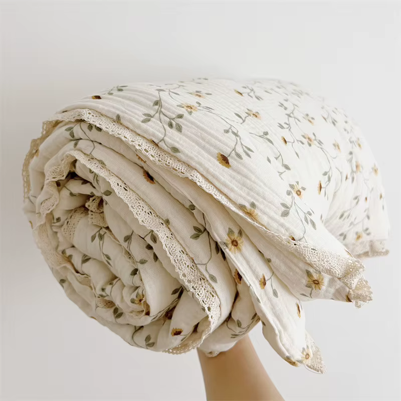 Manta de muselina acolchada algodón floral vintage para bebés niña - imagen 5