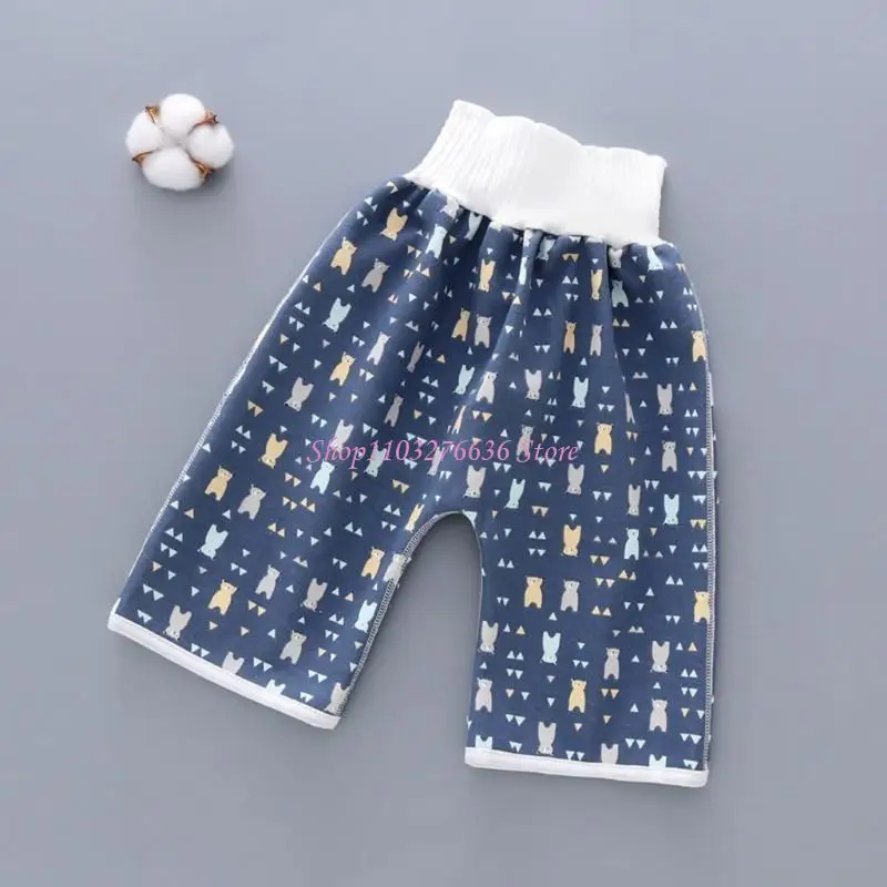 R6FD cómodos pantalones cortos falda pañal para niños 2 en 1, pantalones algodón lavables antimojar cama, pantalones - imagen 2