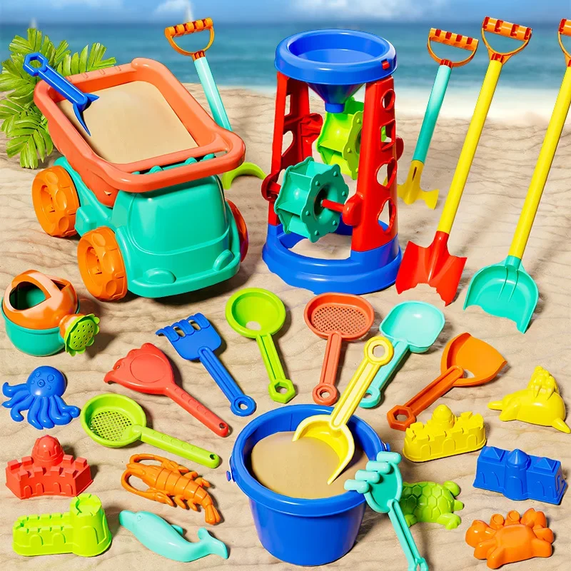 Juego de 31 piezas de juguetes de playa para niños, botellas de riego al aire libre, palas, herramientas de excavación de arena, carritos, cubos, juego para niños, juguetes, regalos para niños - imagen 4
