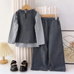 Conjunto de otoño para niña – Camisa manga larga, chaleco y pantalón