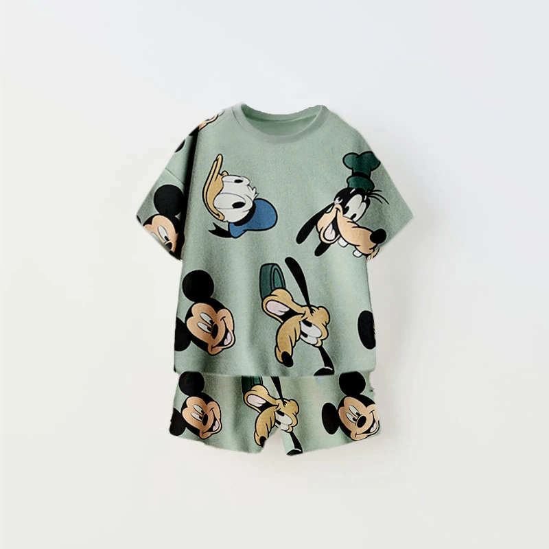 Traje con estampado completo de Disney, camiseta de Minnie + Pantalones cortos, conjunto de 2 piezas, chándales de manga corta de dibujos animados, ropa exterior para bebés, ropa de nuevo diseño - imagen 4
