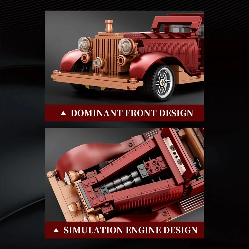Bloques de construcción de coche clásico Phantom para niños, juguete de ladrillos para armar coche retro nostálgico, escala 1:12, ideal para regalo de cumpleaños, 865 - imagen 5