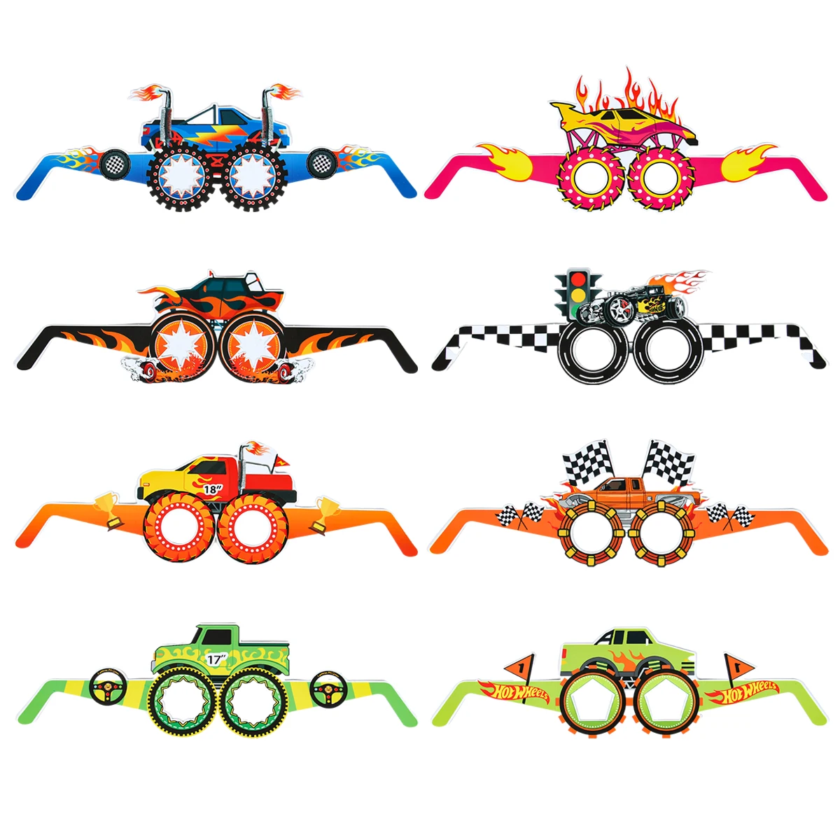 Gafas de papel con tema de camión monstruo, decoración para fiesta de feliz cumpleaños, niños y niños, suministros para fiesta de cumpleaños con tema de camión monstruo, 8 Uds.