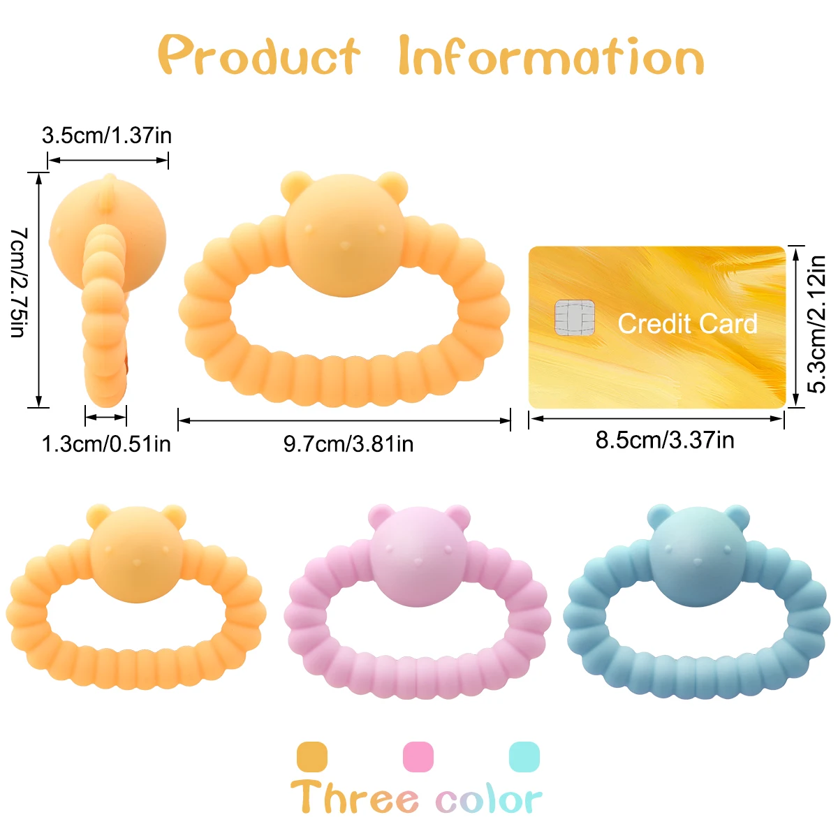 Color niños 1 Uds oso silicona mordedor sonajero juguete grado alimenticio 0-12 meses bebé sensorial anillo de dentición juguetes relajantes para niños pequeños - imagen 4
