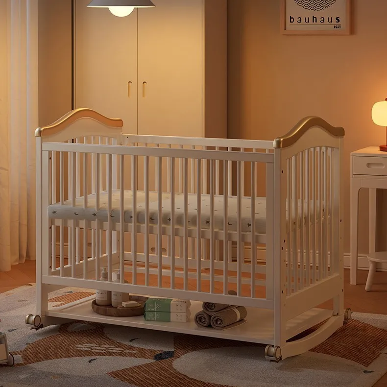 Cuna de madera maciza para bebé recién nacido, multifuncional, sin pintura, móvil, empalme, cama grande, suministro especial