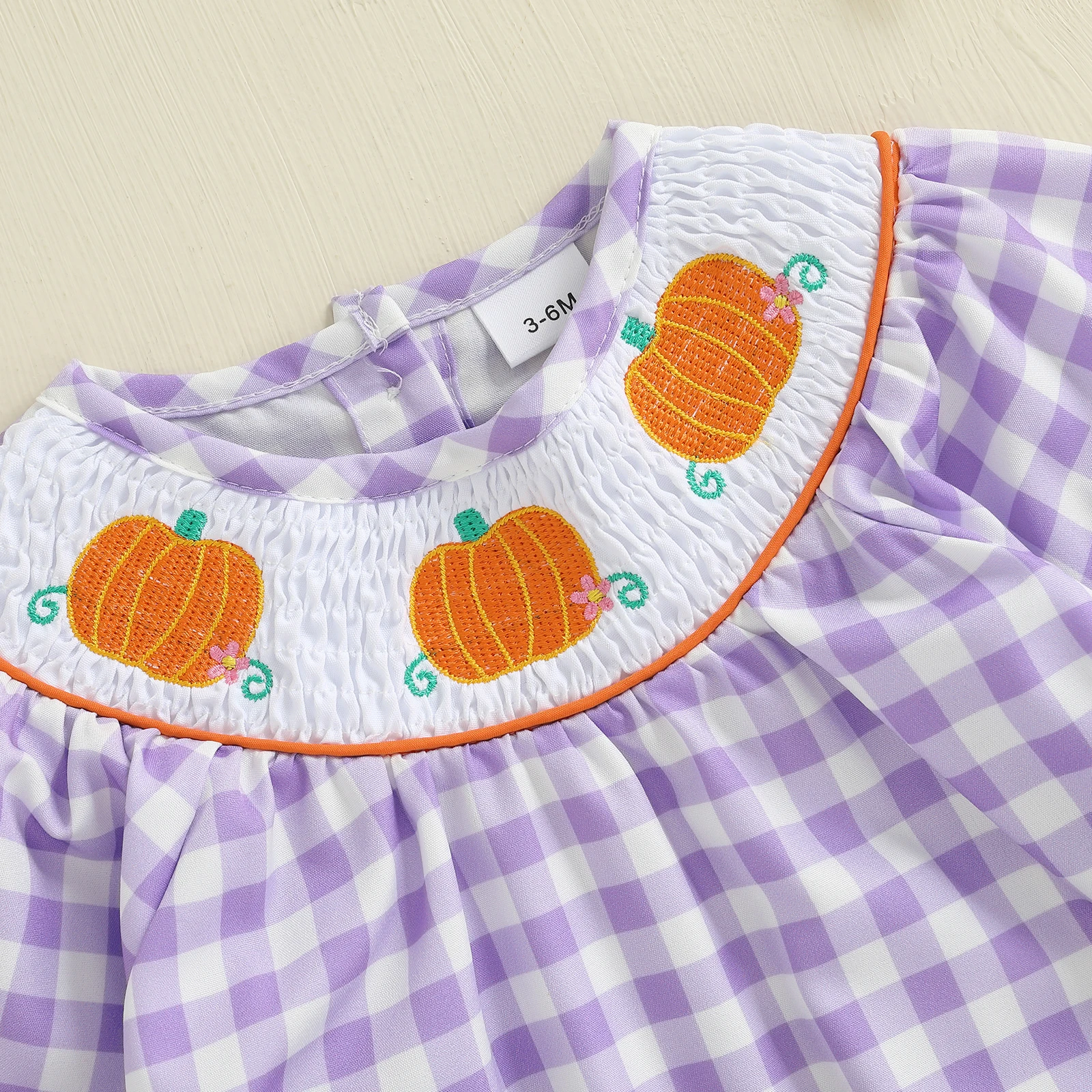 VISgogo-Pelele para niñas de 0 a 24 meses, mono de manga larga con cuello redondo y bordado a cuadros, disfraz de Halloween para recién nacidos - imagen 4