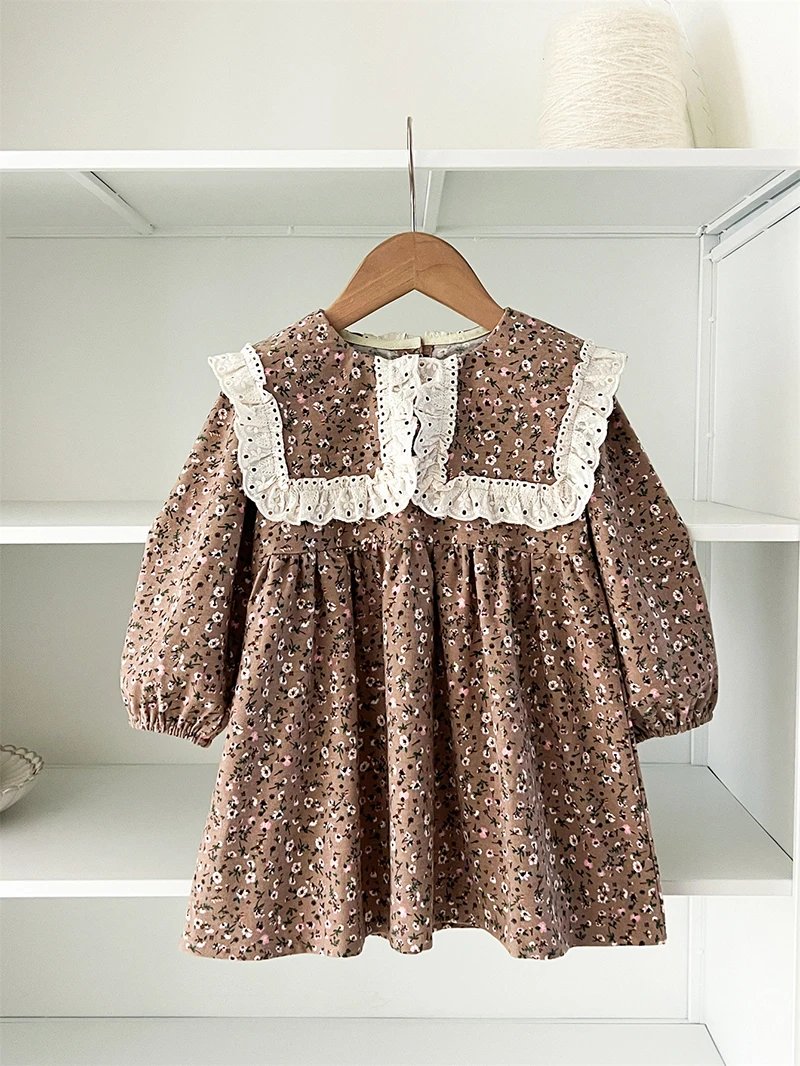 MILANCEL, vestido Floral de manga larga de estilo coreano para niñas de 2 a 6 años, vestido informal con cuello de solapa grande para niños, ropa de primavera para chico