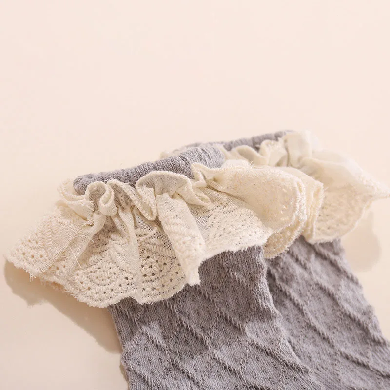 Milangel-Calcetines de malla para bebé de 0 a 5 años, medias de tubo medio para niña, calcetines de retazos de algodón con encaje, 3 pares por lote, novedad de 2024 - imagen 5