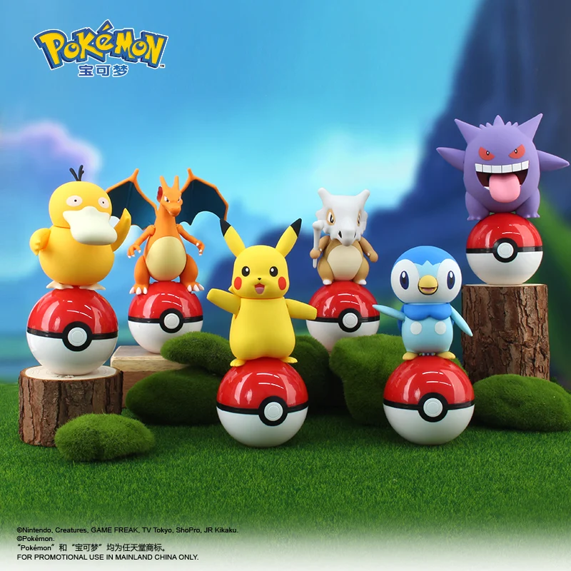 Figura de acción Original de Pokemon Pikachu Charizard, Gengar, Snorlax, Piplup, mecanismo de relojería, modelo móvil, regalos de cumpleaños para niños - imagen 2