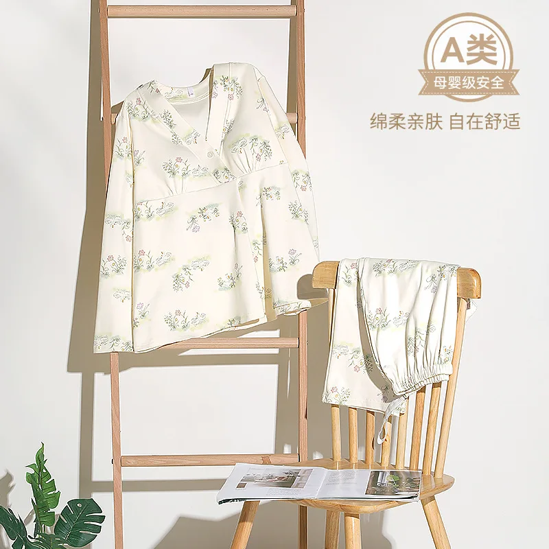 Ropa de maternidad de algodón para primavera y otoño, pijamas para amamantar, ropa de dormir Prenatal + Postnatal transpirable para embarazadas - imagen 4