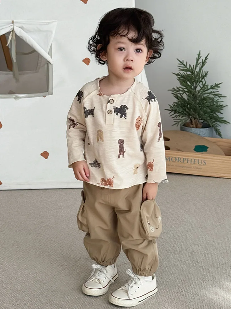 MILANCEL, nueva camiseta de otoño para niños, 9M-5T, perro de dibujos animados, pollo, camisa de fondo para niñas pequeñas, camisetas holgadas dulces con estampado completo para niños - imagen 5