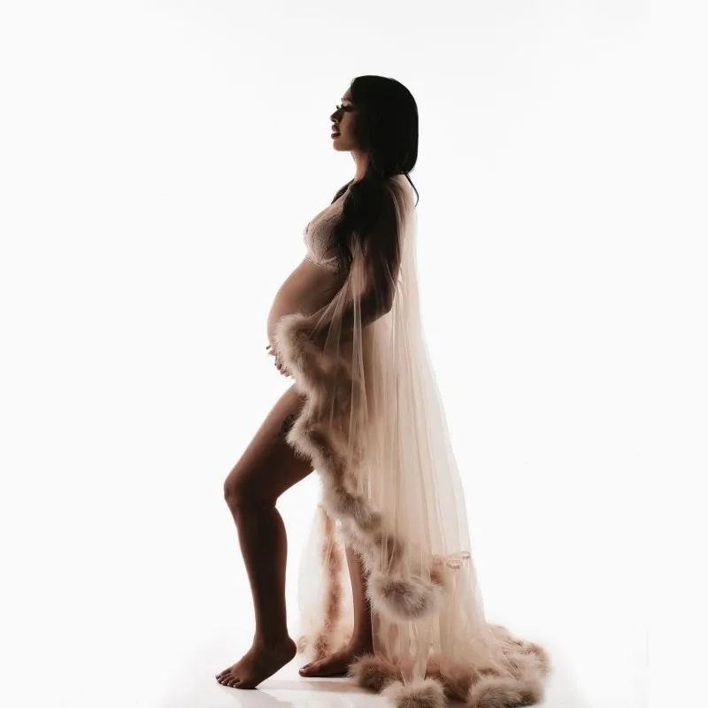 Vestido de fotografía de maternidad, vestido largo de tul de piel suelto para embarazo, vestido de fiesta para embarazadas de manga larga, vestido elegante de boda para la mañana