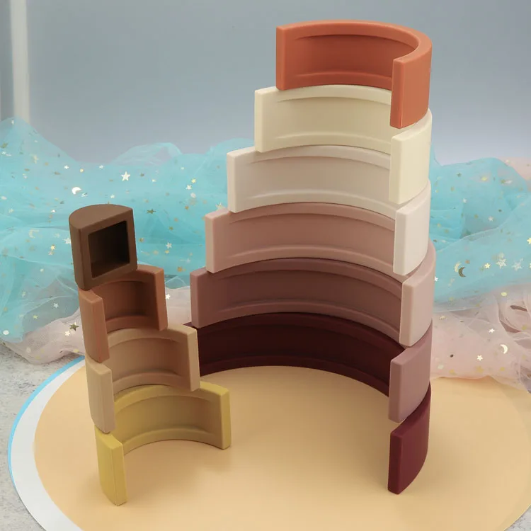 10 unids/set de juguetes apilables de arcoíris para niños, apilador de arcoíris de silicona, bloques Montessori, juguete de rompecabezas sensorial creativo a juego - imagen 4