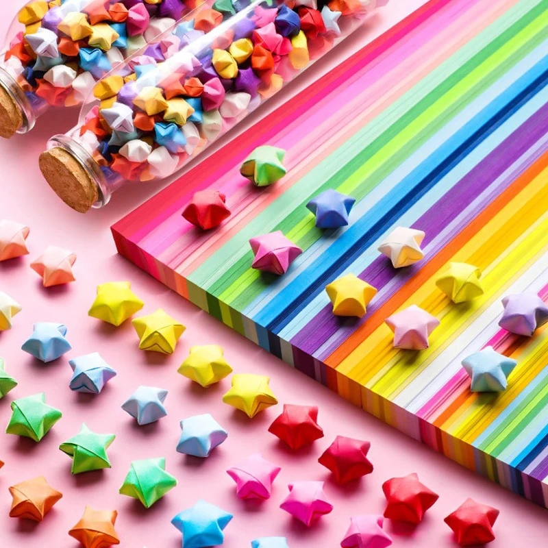 540 hojas/paquete de papel de estrellas de Origami, estrellas de la suerte plegables coloridas de doble cara, Origami DIY, decoraciones para festivales de artes a mano, regalo ZYF - imagen 2