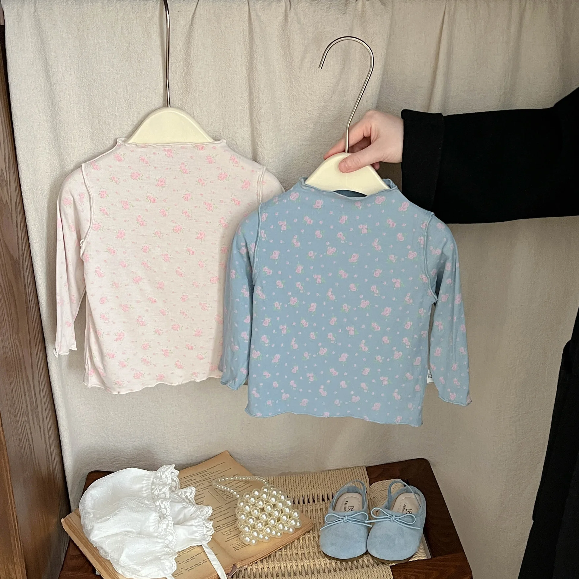 Otoño niña bebé Floral manga larga camisa de fondo niños volantes camiseta niño algodón Casual camisetas