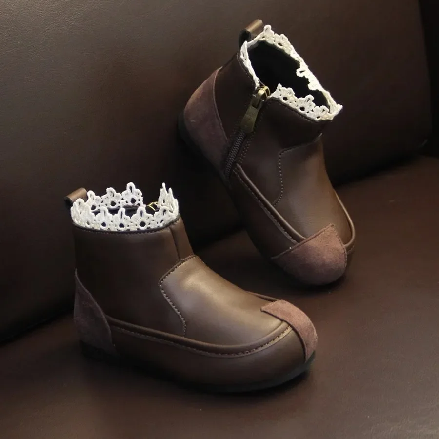 Botas cortas antideslizantes para niñas, botas de suela blanda para otoño e invierno, zapatos ligeros para niños, botas de nieve a la moda, nueva bota de algodón 2025 - imagen 4