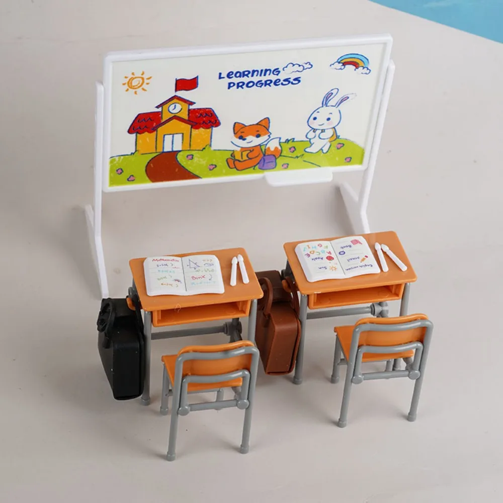 Set escolar para casa de muñecas – escritorio, pizarra, silla y mochila - imagen 2