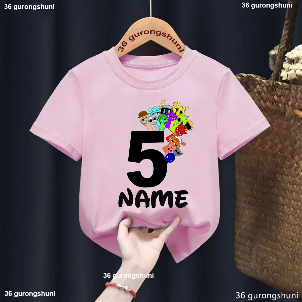 Camiseta con estampado con dibujo de Sprunki para niños y niñas, ropa Kawaii con nombre personalizado, camiseta de Hip Hop para amantes de la música, regalo de 5. ° cumpleaños - imagen 4