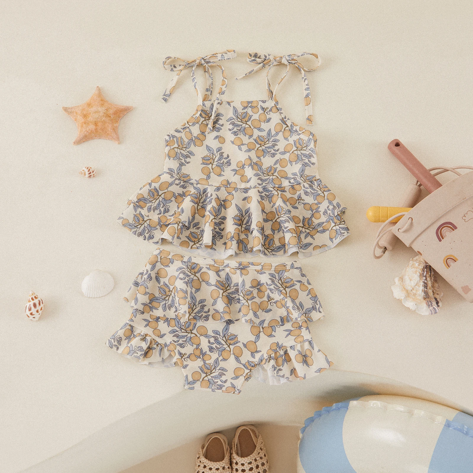 Tregren Bañador para niña con estampado floral de limón y volantes - imagen 4