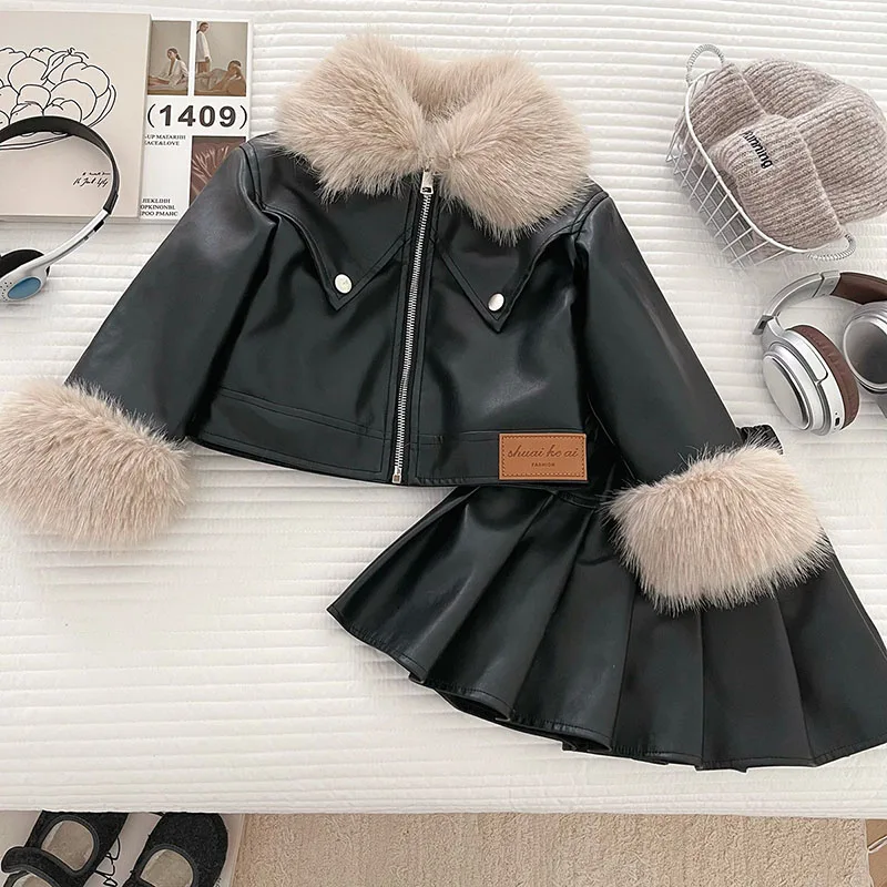 MILANCEL nuevo conjunto de ropa de invierno para niños 2-7T abrigo acolchado de lana para niñas + falda versión coreana traje suelto para niños 2 uds