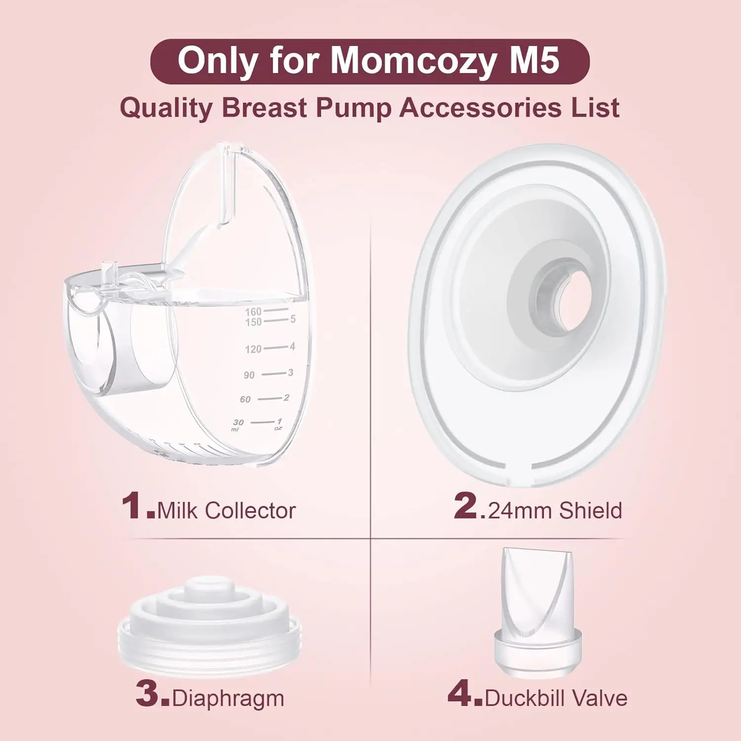 Dos juegos compatibles con piezas de repuesto para extractor de leche Momcozy M5, copa de colección y inserto de brida de 8 piezas de 15/17/19/21 mm para M5 - imagen 2