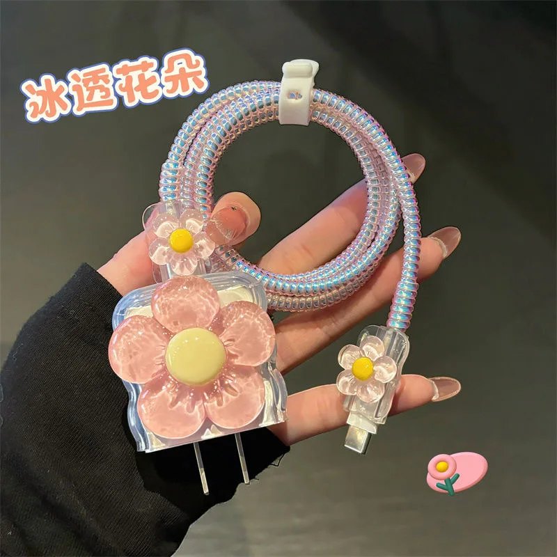 Nueva funda protectora bonita de línea de datos Sakura, funda protectora de cargador de Cable de flores para Iphone, accesorios enrolladores de cargador de 20W - imagen 5