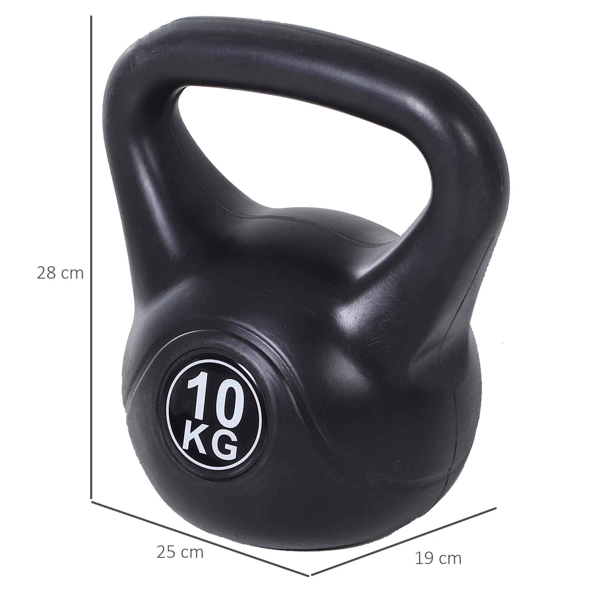 HOMCOM Pesa Rusa de 10 kg Kettlebell de Fiteness Relleno de Arena con Mango Ancho Antideslizante para Ejercicios y Entrenamiento en Casa y Gimnasio 25x19x28 cm Negro - imagen 3
