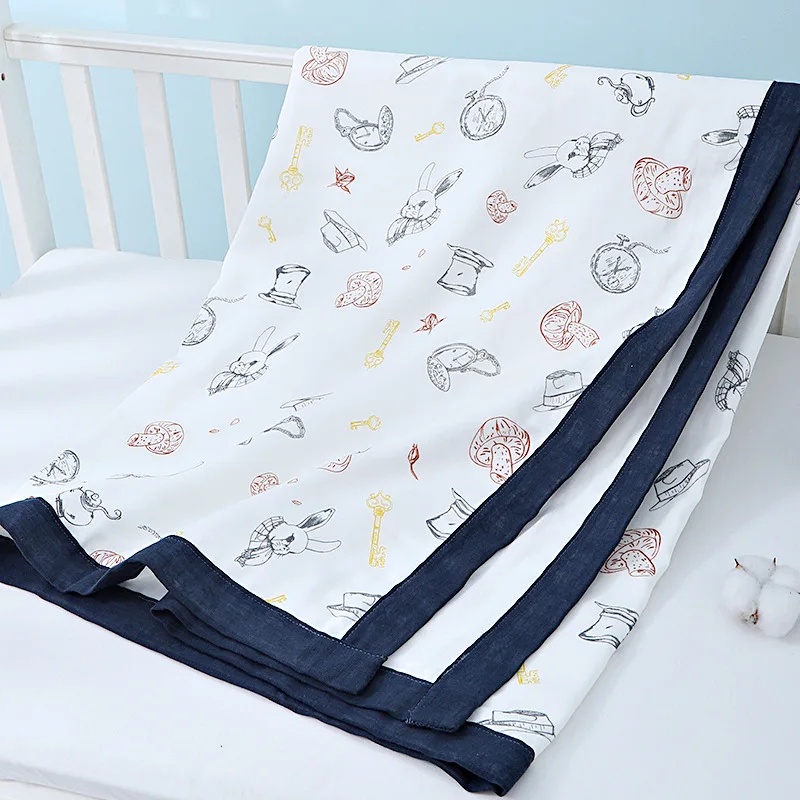 Manta de verano para niños de muselina de algodón súper suave de 150x120cm, manta para niños pequeños con ribete ancho, Toalla de baño para niños, manta receptora para bebés