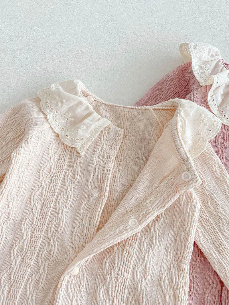 MILANCEL nuevo mono de otoño para bebé de 3 a 24M lindo encaje solapa niñas mono de Color sólido transpirable suelto niño de una pieza - imagen 5