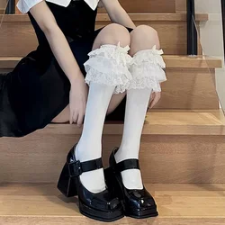 Calcetines encaje con volantes y lazo para niña – Hasta rodilla