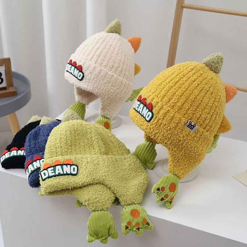 Gorro de lana con dinosaurio para bebé – Abrigado para otoño e invierno