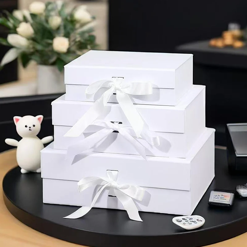 Caja de regalo con cinta de lujo de 23cm, caja de regalo disponible en 3 colores, rosa, negro y blanco, tarjeta de felicitación de hierba Lafite, paquete de recuerdo ZYF - imagen 3