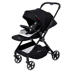 Cochecito de bebé plegable y reversible con capazo-hamaca ergonómico