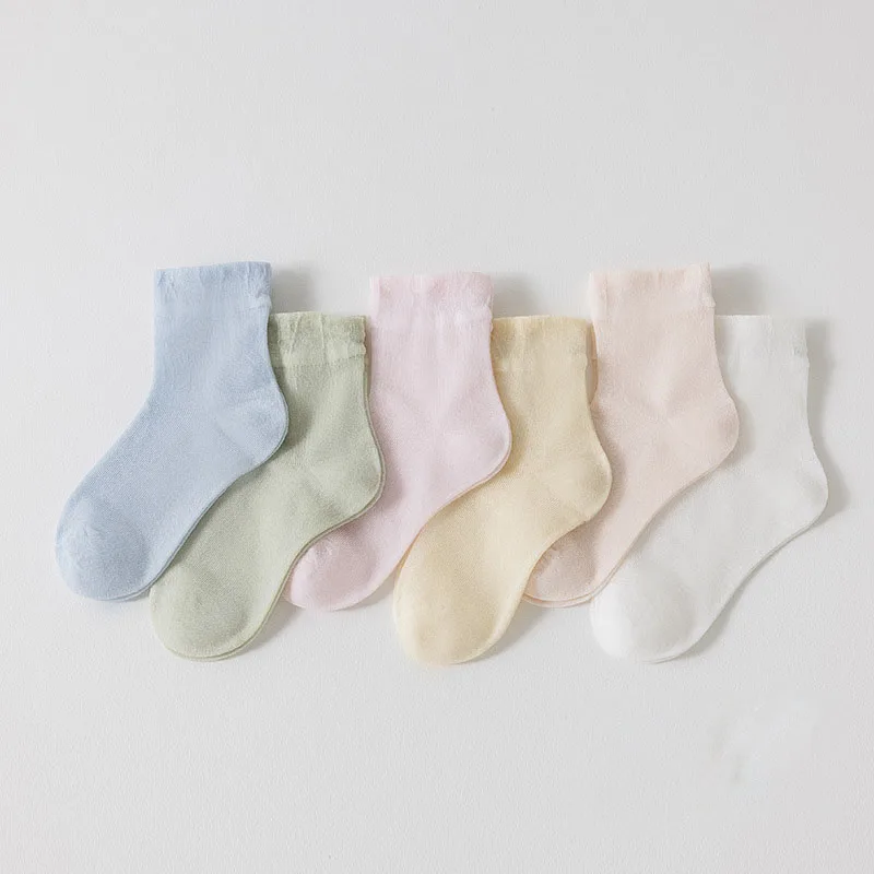 Juego de 4 pares de calcetines de verano para niños 1-12T medias ultrafinas de Color sólido hasta la rodilla para niños y niñas de color caramelo