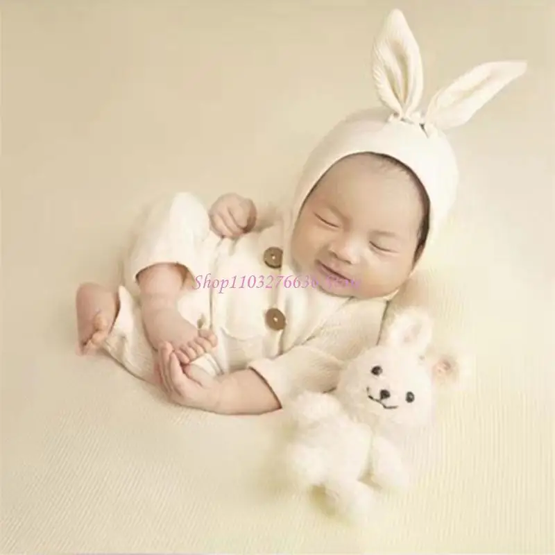 R6FD Foto recién nacida Posando accesorios Crochet Bear/Rabbit Muñeca Solución fotos Baby Props encantadores Gear Photo Room - imagen 4