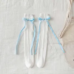 Calcetines largos con lazo para niñas – Algodón suave 100%