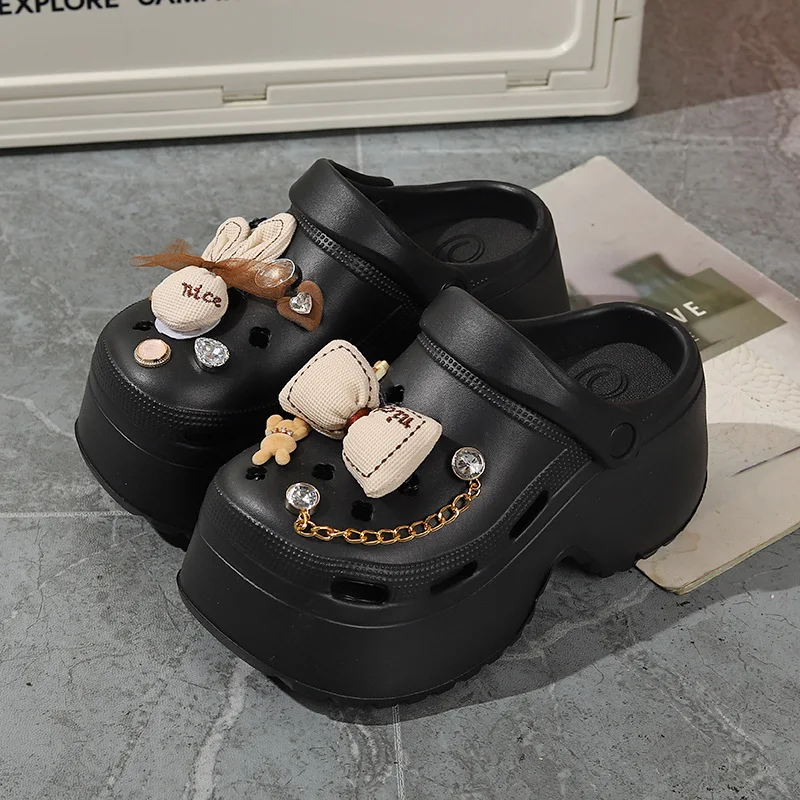 2025 nuevas lindas zapatillas de plataforma con lazo DIY para mujer, zapatos de jardín de verano, sandalias de calle de interior de suela gruesa para niñas, zuecos de moda - imagen 5