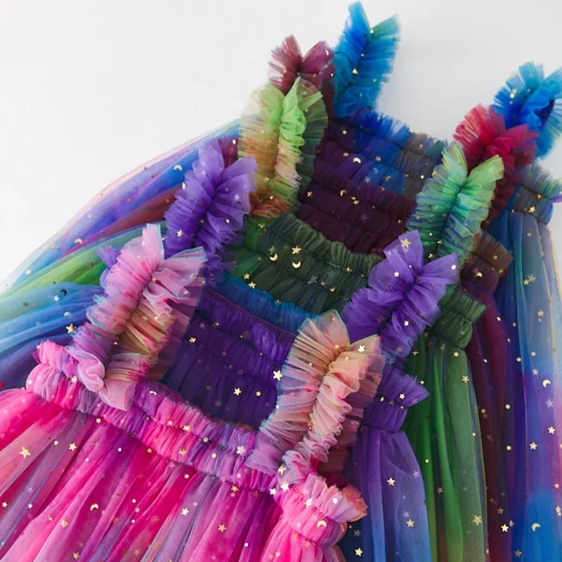 2026 nuevo estilo Lotita niños niñas princesa tul Sling vestido colorido verano sin mangas niños niñas vestido de fiesta - imagen 4