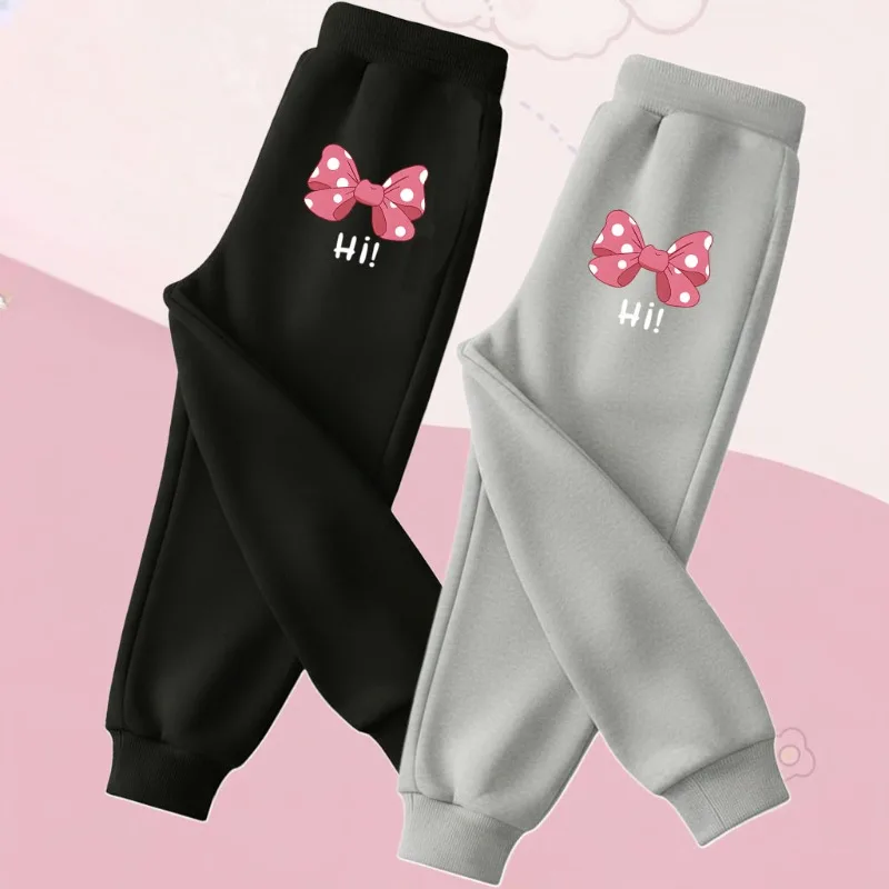 Primavera otoño niñas pantalones casuales niños cintura elástica Joggers niños pantalones deportivos de cintura alta lindo arco impreso niñas pantalón - imagen 2