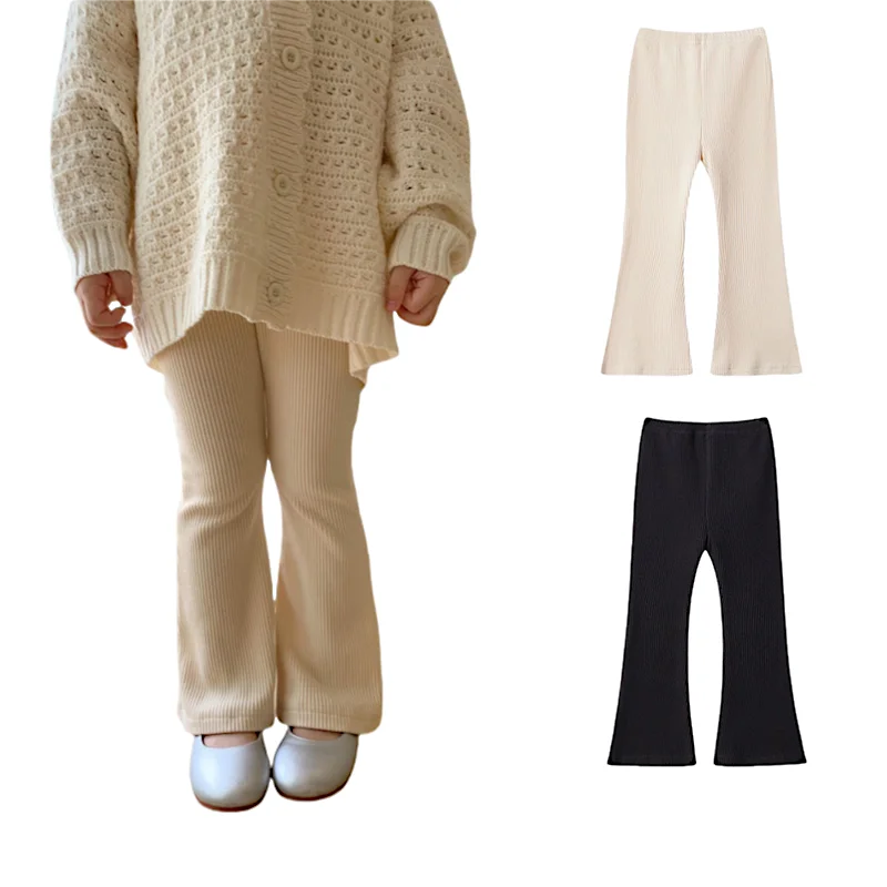 Pantalones acampanados para niñas de 2 a 8 años, estilo breve, liso, con tiras, multicolor, finos, a juego, para verano, 2025